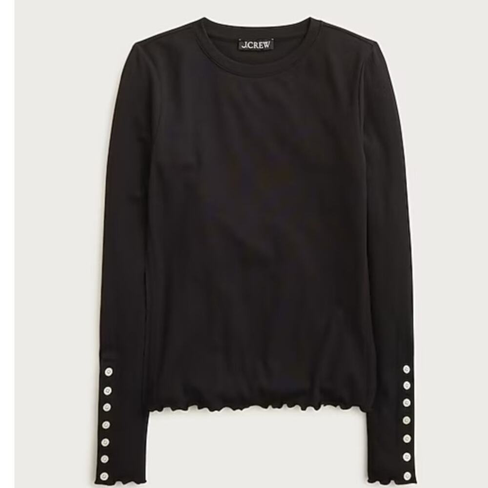 J.Crew Refined Lettuce Hem Long Sleeve T-shirt Top 2X Black CN165 Basic Soft